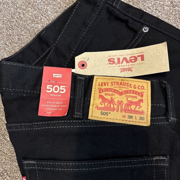 LEVI 505 REGULAR STRAIGHT  MENS JEANS 38*x30* Black  NWT - see measurements - Picture 10 of 11